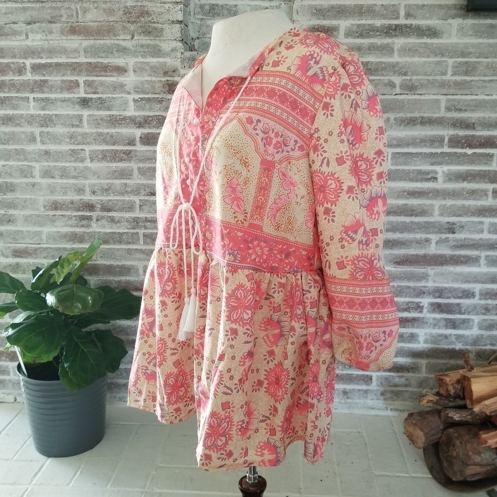 Bohemian Poinciana Blouse Blush Peasant Top wa - Picture 5 of 8